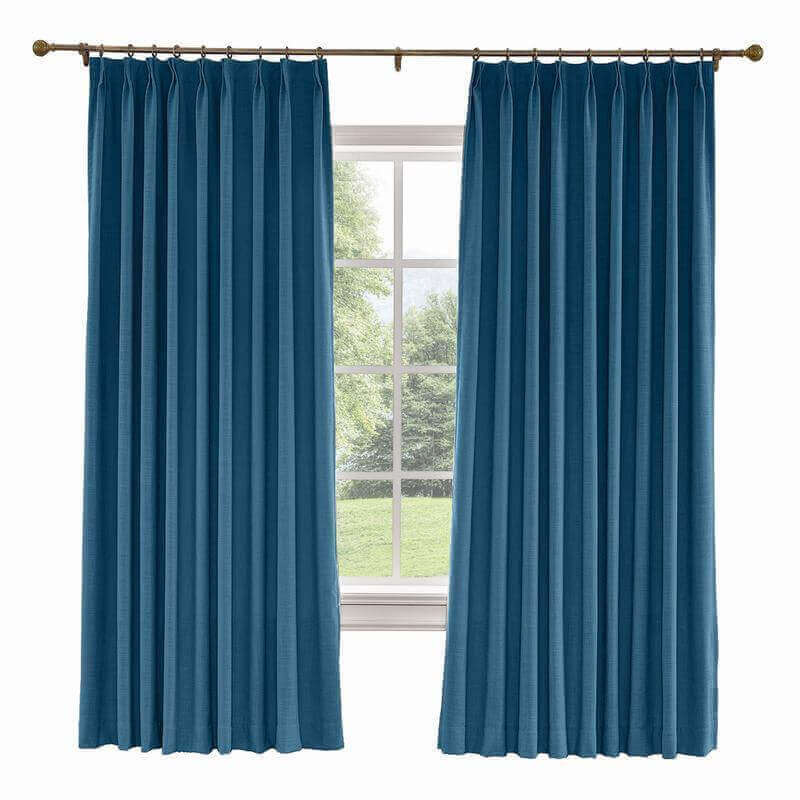 CUSTOM Liz Navy Blue Polyester Linen Curtain Drapery with Lined