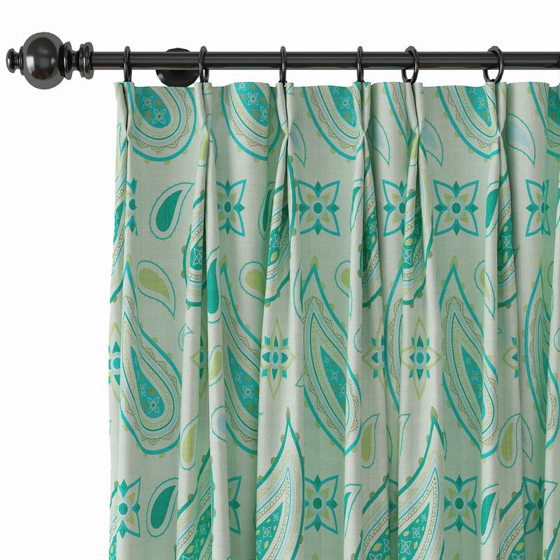 Paisley Print Polyester Linen Curtain Drapery with Privacy Blackout Thermal Lining ASHLEY