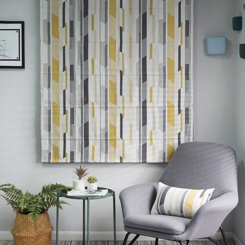 Print Polyester Cotton Roman Shade In Yellow