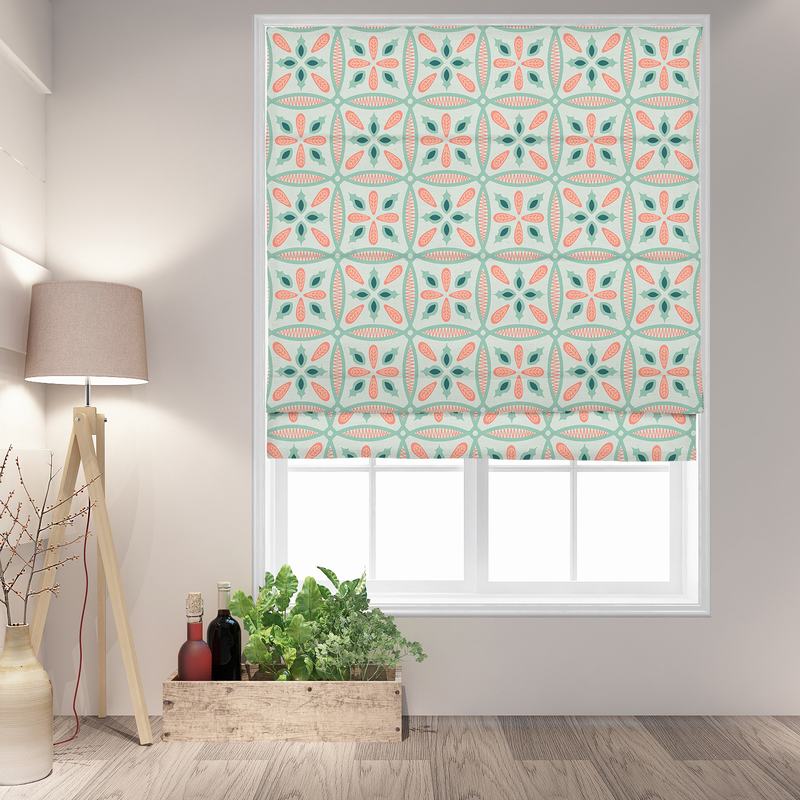ADELINE Geometric Print Polyester Linen Roman Shade