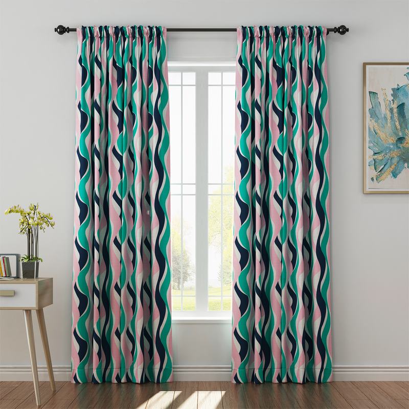 Abstract Print Polyester Linen Curtain Drapery IVY