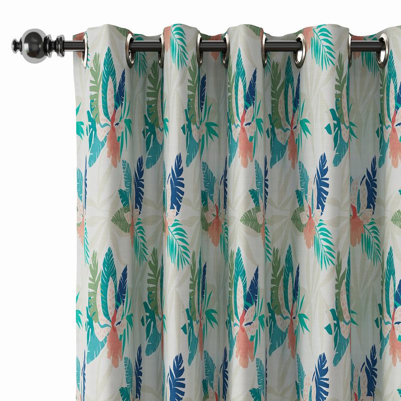 Tropical Print Polyester Linen Curtain Drapery with Privacy Blackout Thermal Lining BRITNEY