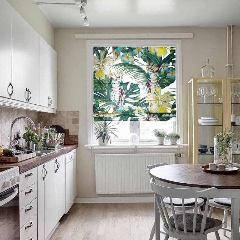 Print Polyester Roman Shade In Green