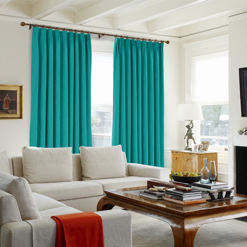 CUSTOM Kante Turquoise Polyester Cotton Drapery With Lining Curtains
