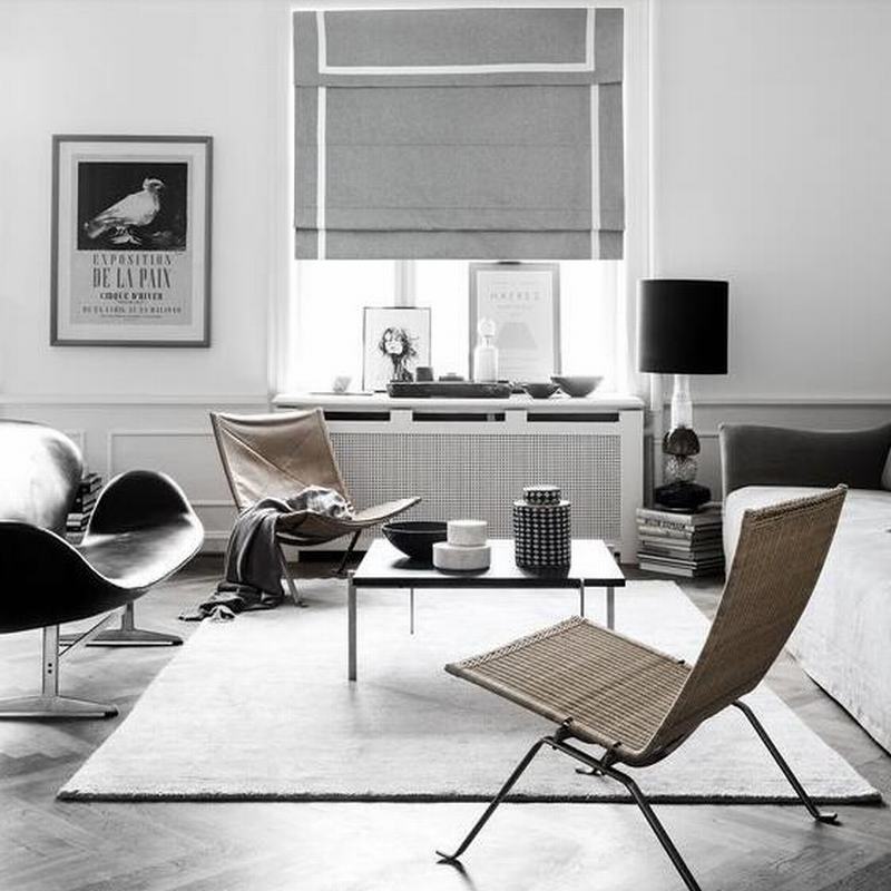 Stripe Print Polyester Roman Shade In Grey