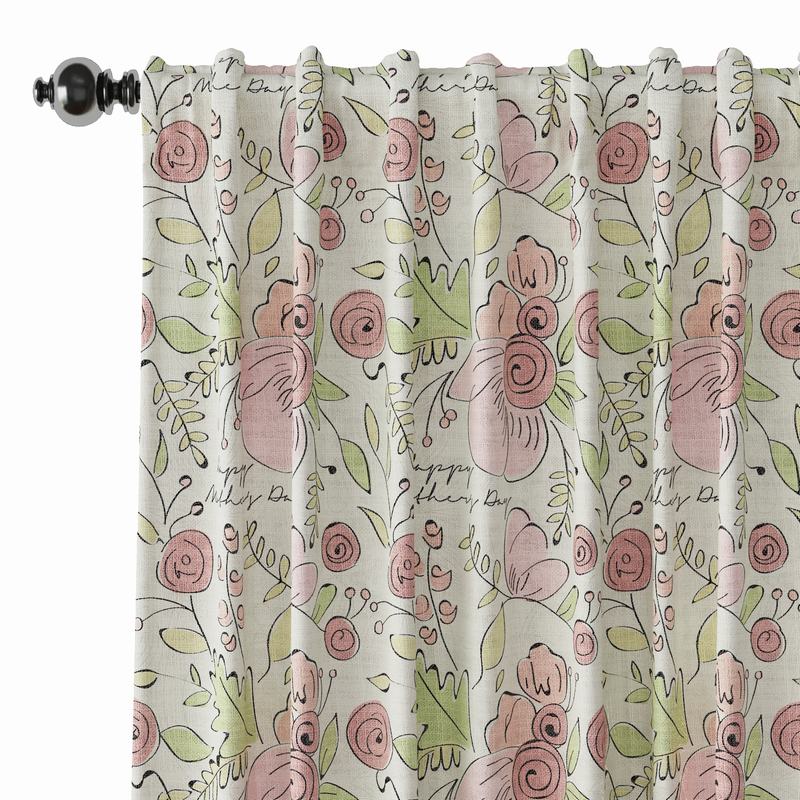 Floral Print Polyester Linen Curtain Drapery PIRATE