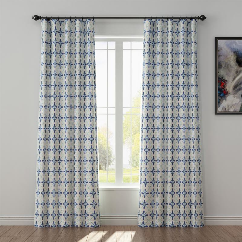 Geometric Print Polyester Linen Curtain Drapery CAMELLIA