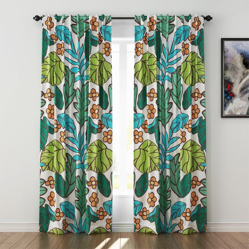 Nature Print Polyester Linen Curtain Drapery WACHUA