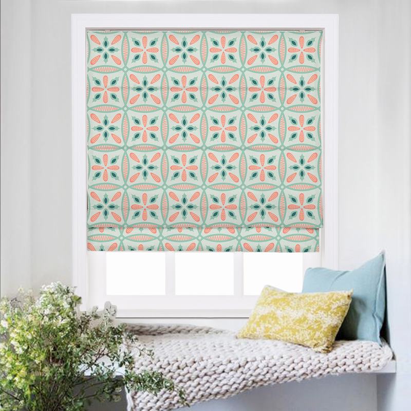 ADELINE Geometric Print Polyester Linen Roman Shade