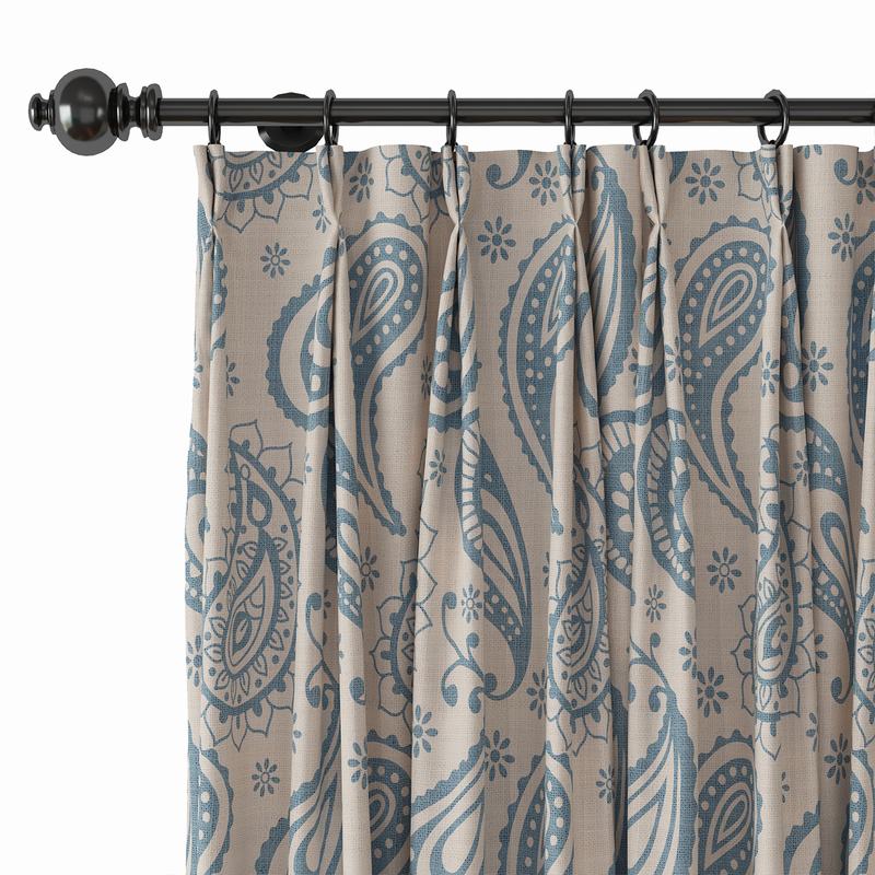 Paisley Polyester Linen Curtain Drapery with Privacy Blackout Thermal Lining AMBER