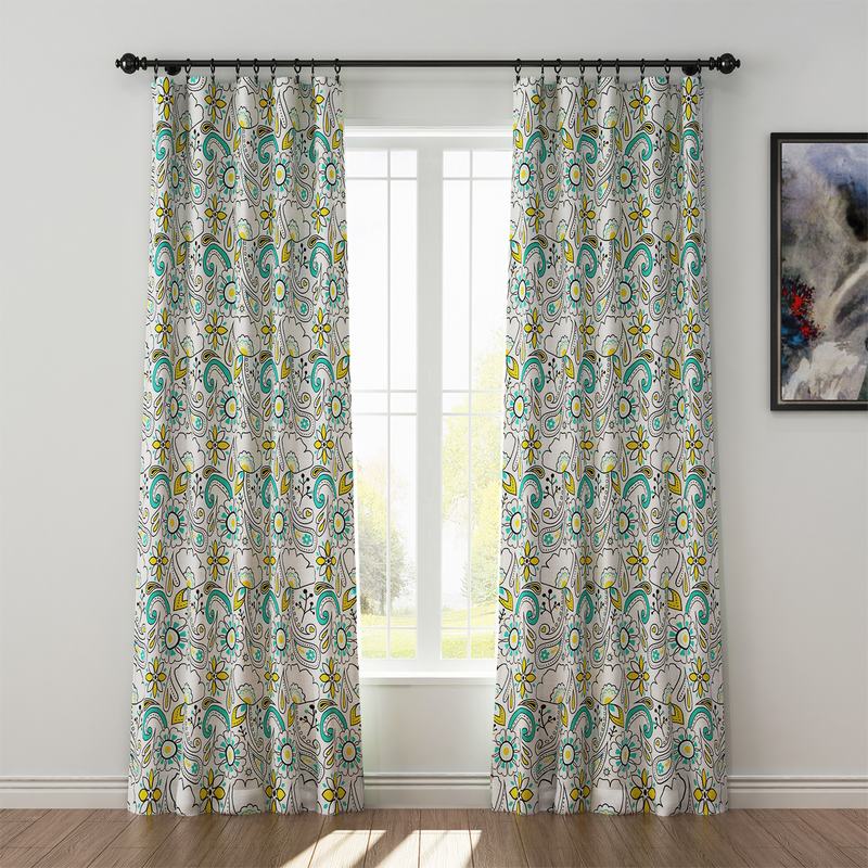Paisleys Print Polyester Linen Curtain Drapery ATLAS