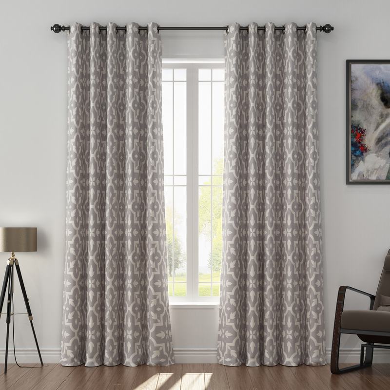 Abstract Print Polyester Linen Curtain Drapery with Privacy Blackout Thermal Lining CHLOE