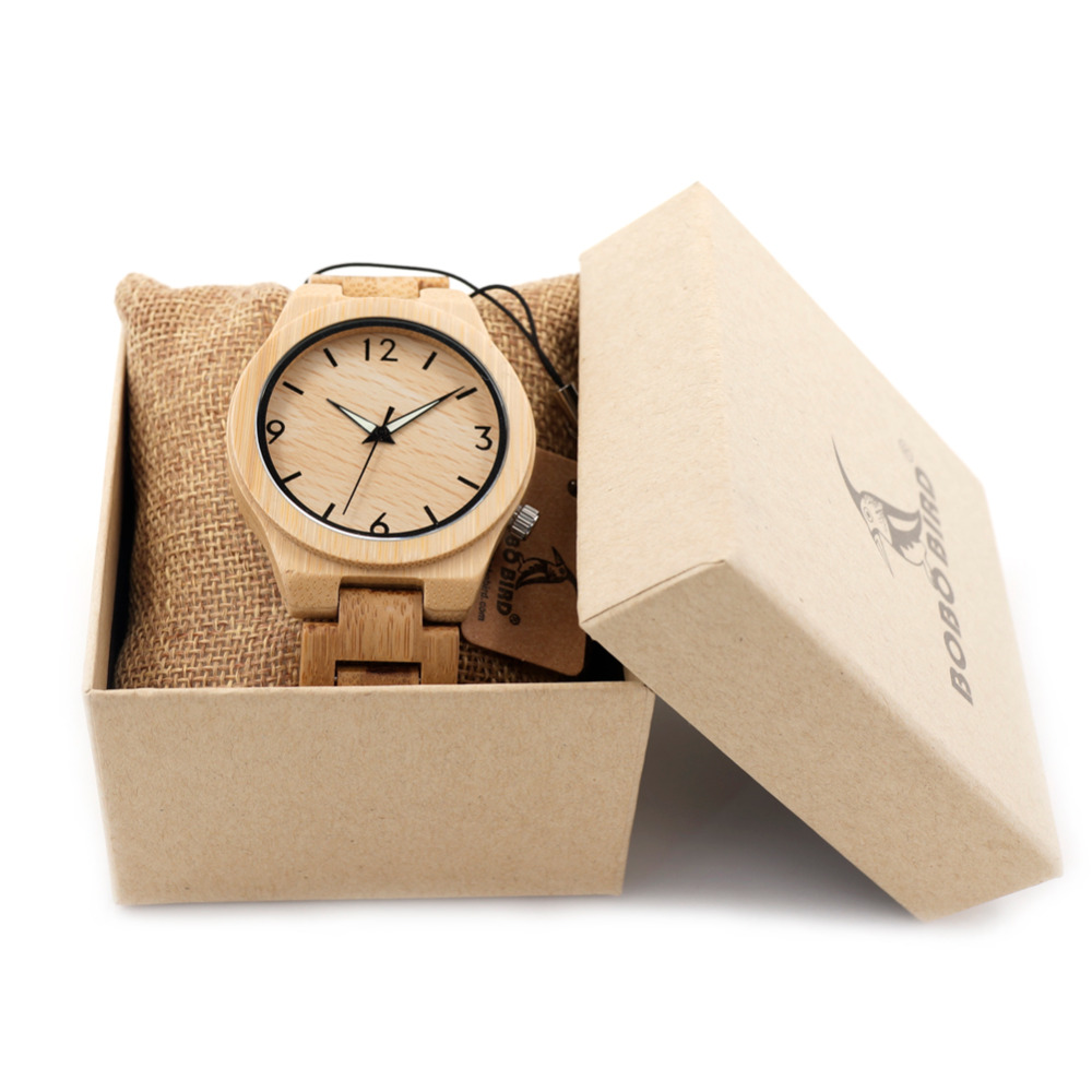 BOBO BIRD D27 Full Bamboo Wooden Watch for Men Top Brand Luxury Quartz Wooden Band Luminous Needle Wrist Watches in Gift Box