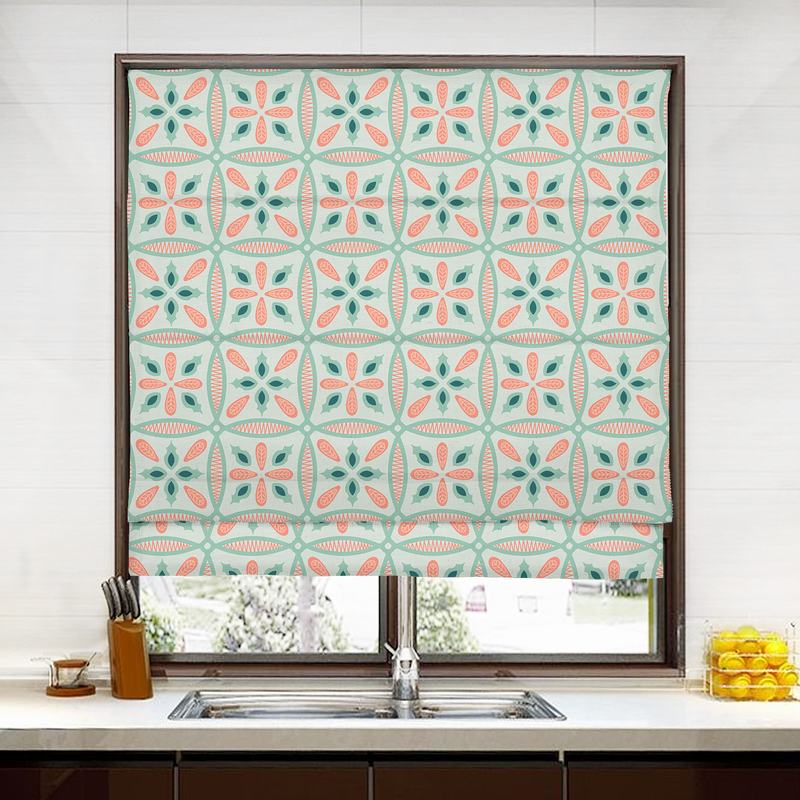 ADELINE Geometric Print Polyester Linen Roman Shade