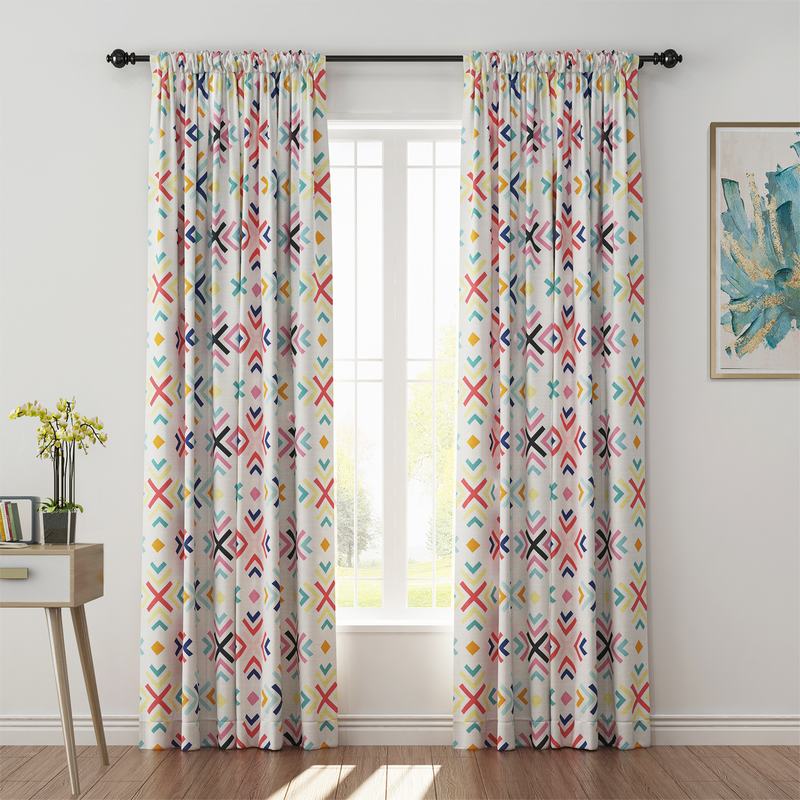 Geometric Print Polyester Linen Curtain Drapery ARAV
