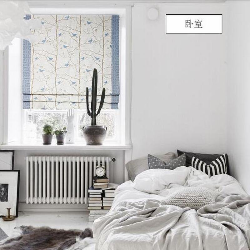 Print Cotton Polyester Linen Roman Shade In Blue