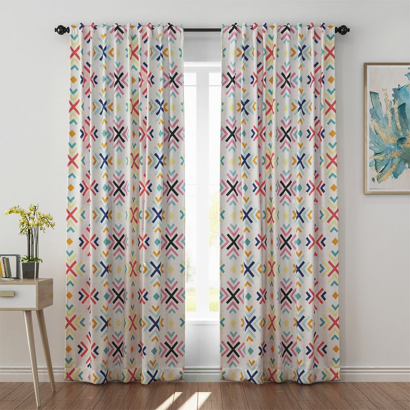 Geometric Print Polyester Linen Curtain Drapery ARAV