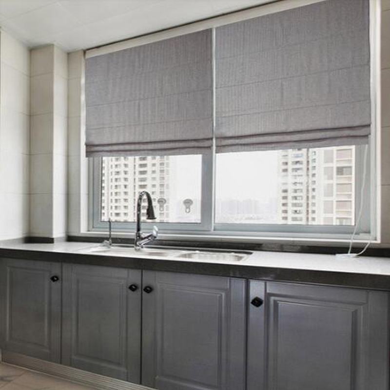 Herringbone Cotton Linen Roman Shade In Blue Purple