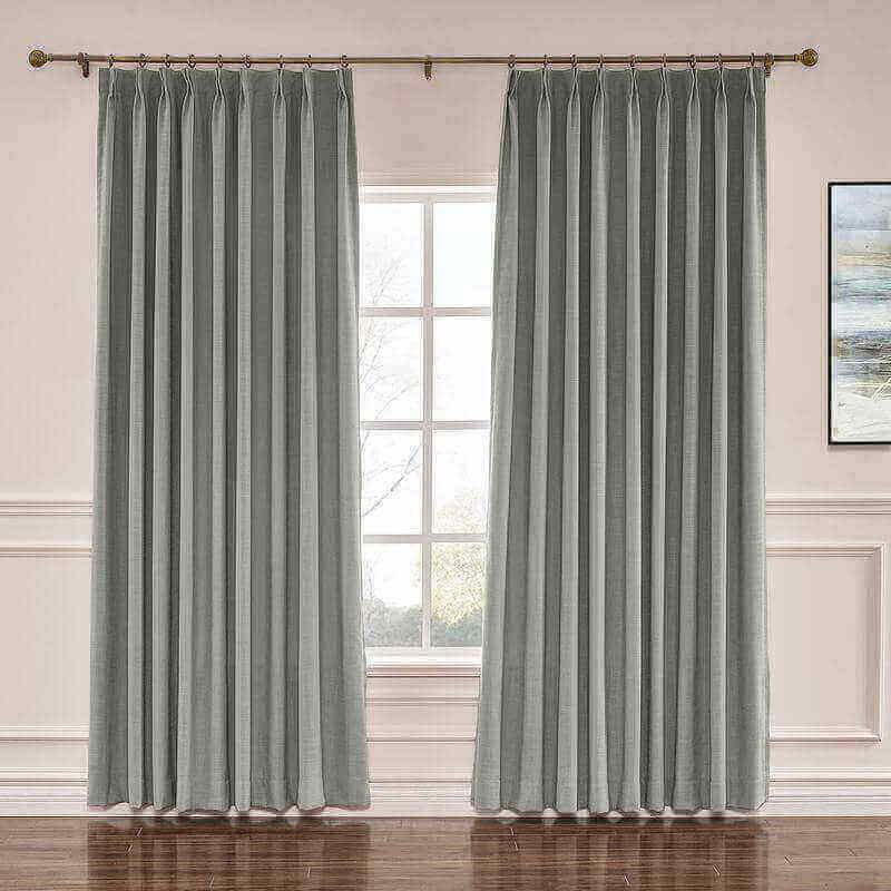 CUSTOM Liz Rock Grey Polyester Linen Window Curtain Drapery with Lined