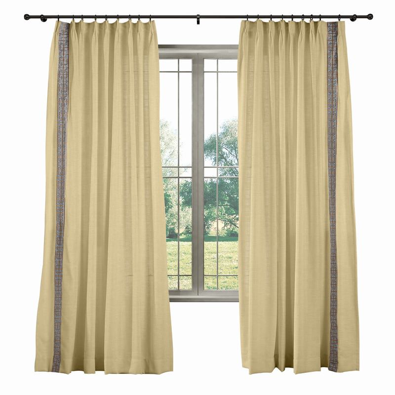 AMARA Polyester Linen Curtain Drapery With Decorative Trim Custom Sold Per Pair