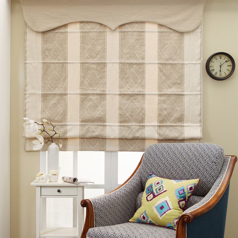 Stripe Cotton Linen Roman Shade In Beige