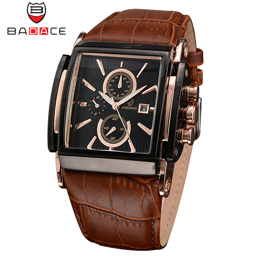 BADACE Brand Genuine Real Leather Strap Mens Watches Casual Square Japan Movt Quartz Watches Luxury Business Wrist Watch 2098