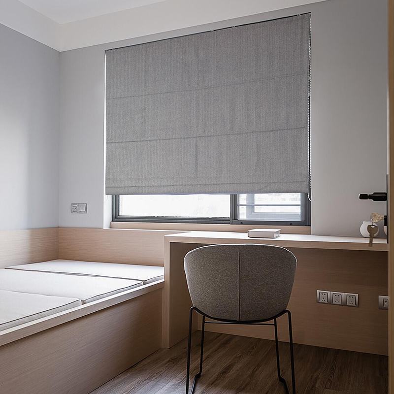 Herringbone Cotton Linen Roman Shade In Gray Green