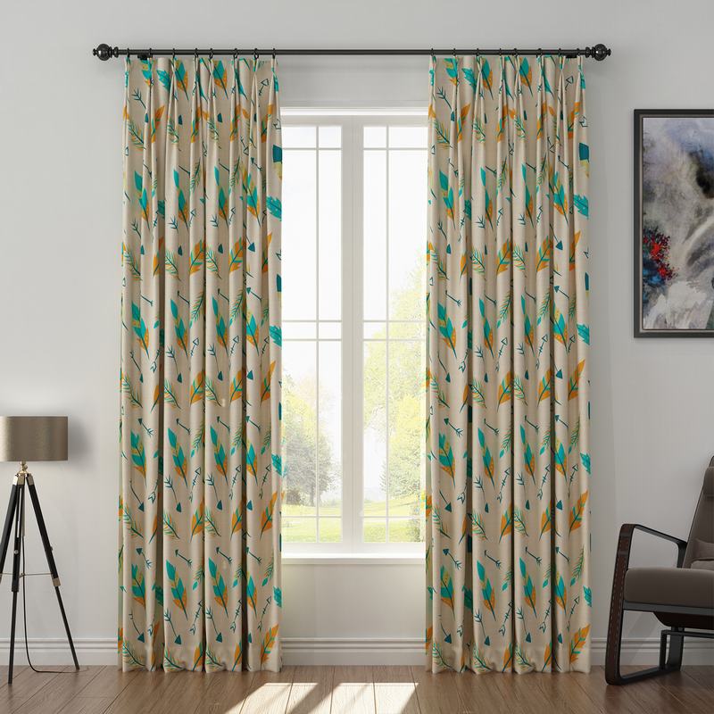 Nature Print Polyester Linen Curtain Drapery with Privacy Blackout Thermal Lining CHRISTIAN