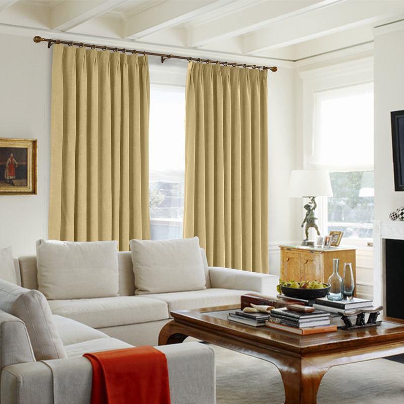 CUSTOM Kante Light Brown Polyester Cotton Drapery With Lining Curtains