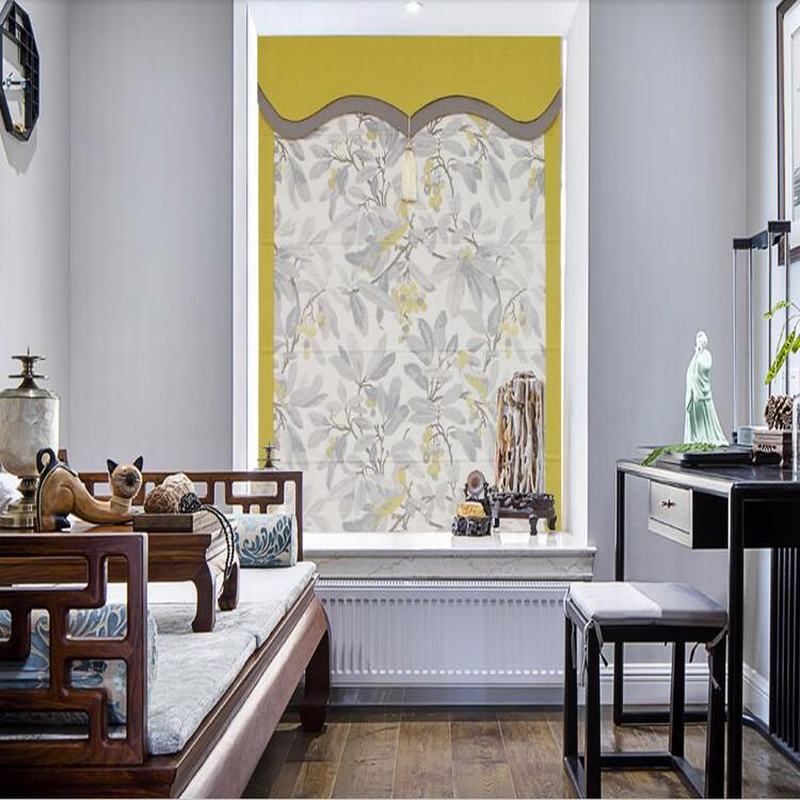 Print Polyester Roman Shade In Yellow