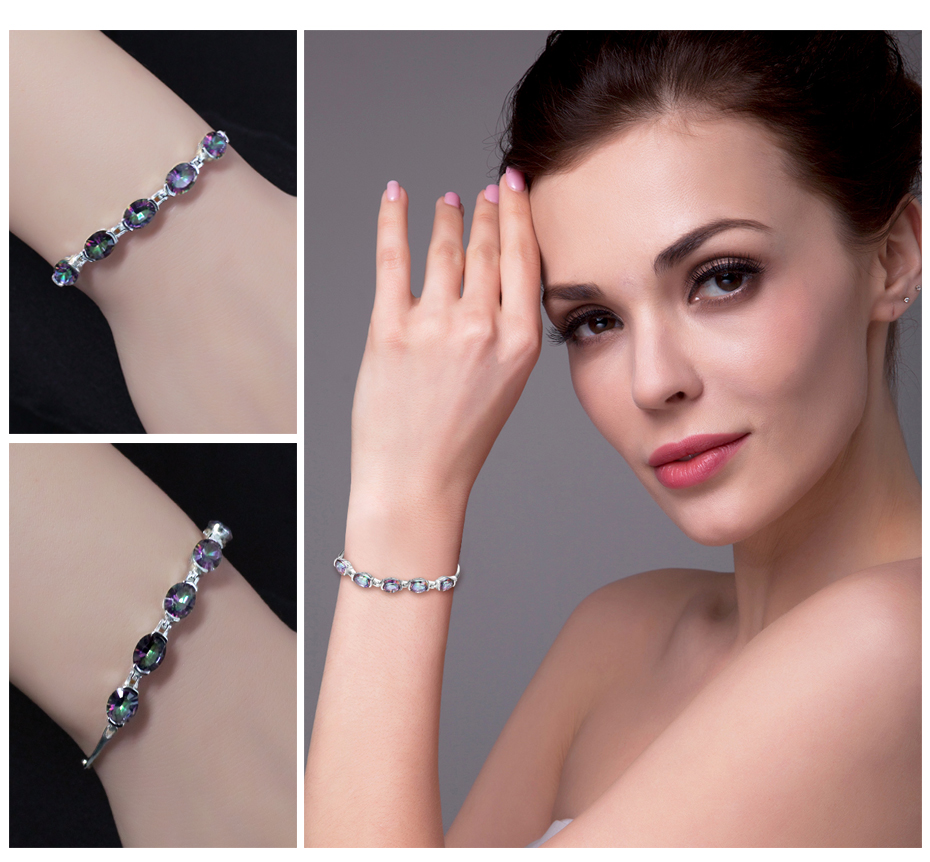 Jewelrypalace Natural Mystic Rainbow Topaz Bracelet Tennis Link Genuine 925 Sterling Silver Women 2016 New Fashion Fine Jewelry