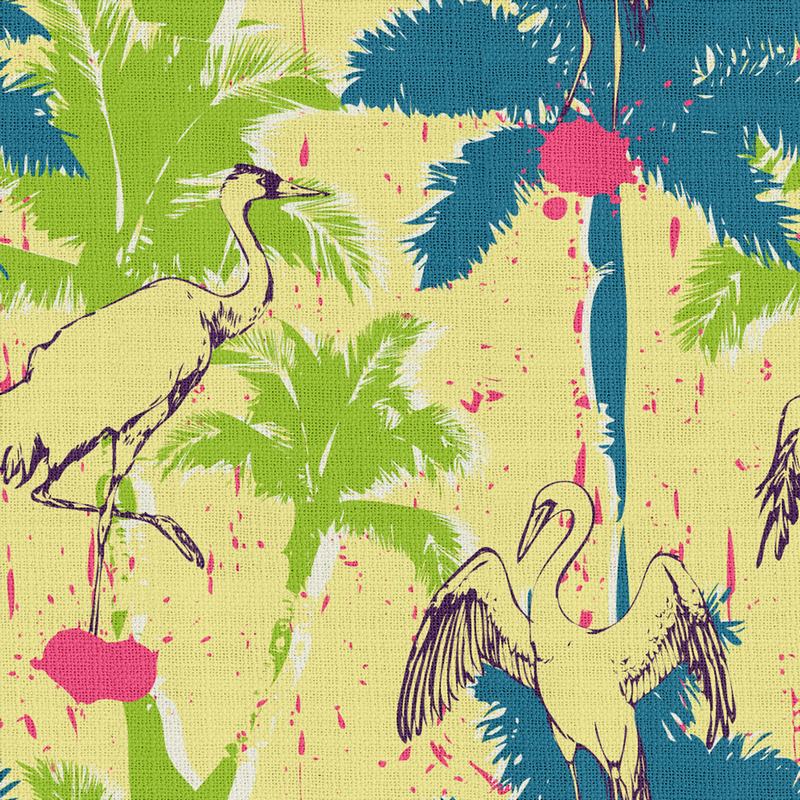 Tropical Print Polyester Linen Curtain Drapery with Privacy Blackout Thermal Lining BONNIE