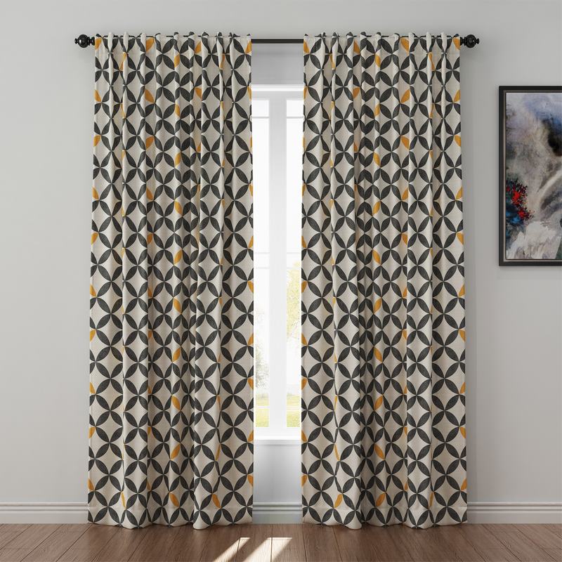 Geometric Print Polyester Linen Curtain Drapery SABRINA