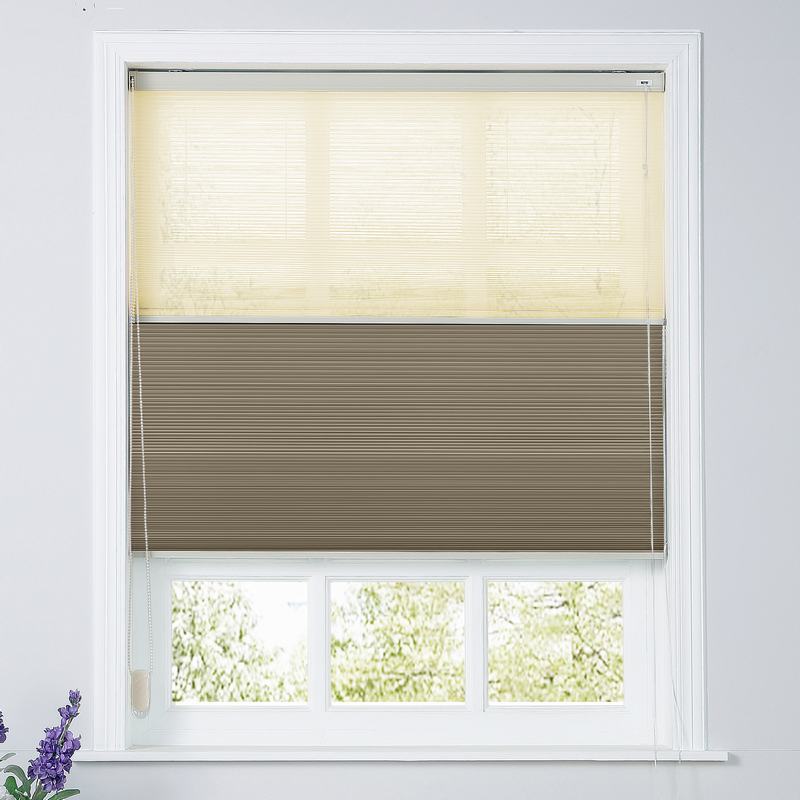 ROPELYN Cord Lift Blackout TriShades Day/Night Honeycomb Shade Beige Sheer