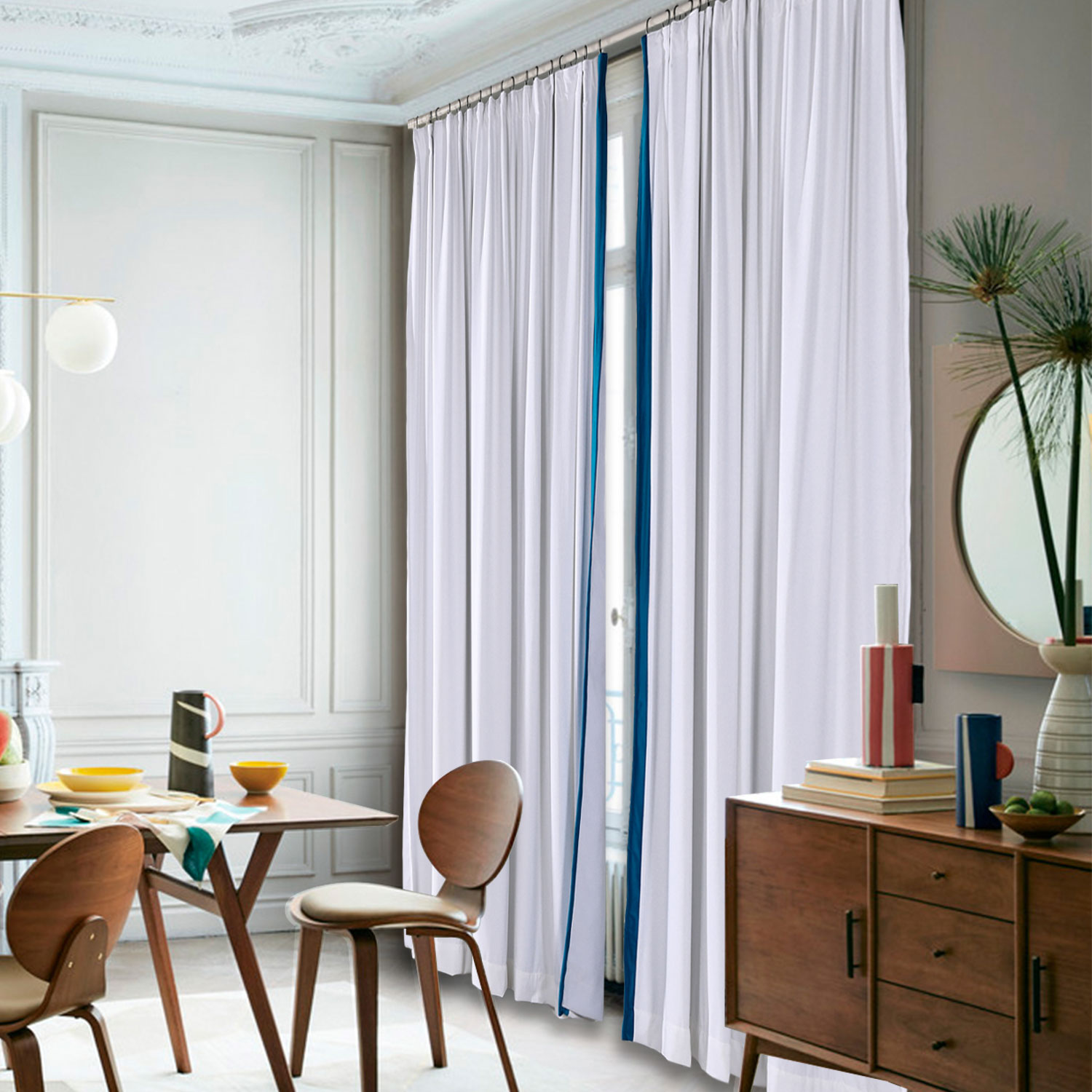 ADAH Velvet Curtain Drapery with Color Border Custom Sold Per Pair