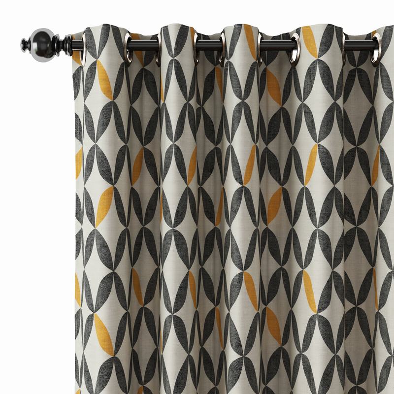 Geometric Print Polyester Linen Curtain Drapery SABRINA