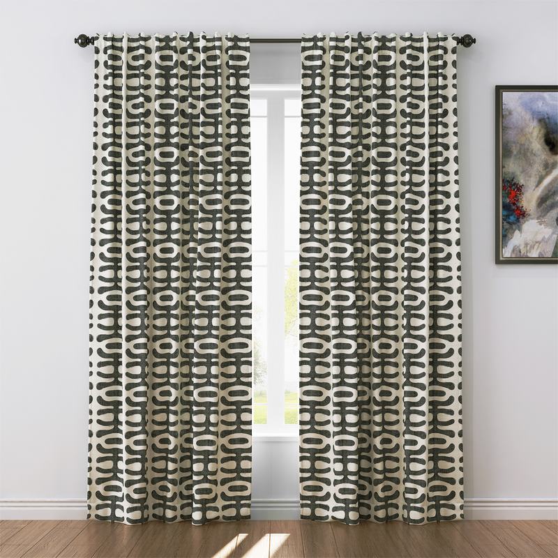 Abstract Print Polyester Linen Curtain Drapery GRAPE