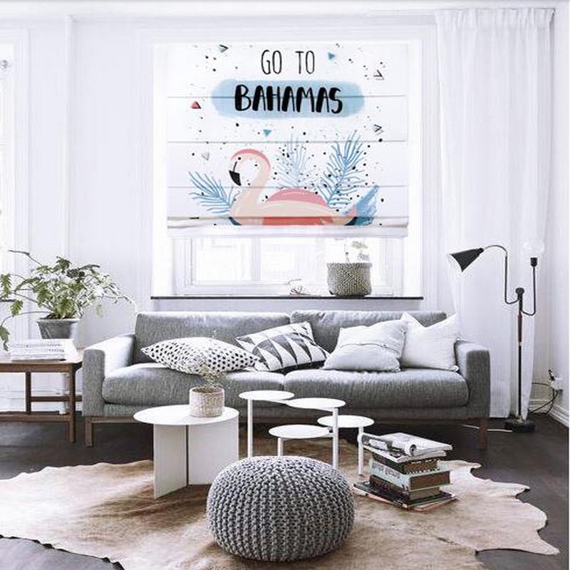 Print Polyester Roman Shade In Blue