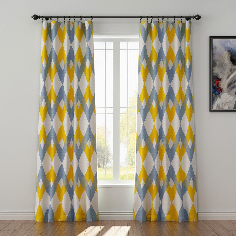 Geometric Print Polyester Linen Curtain Drapery FOX