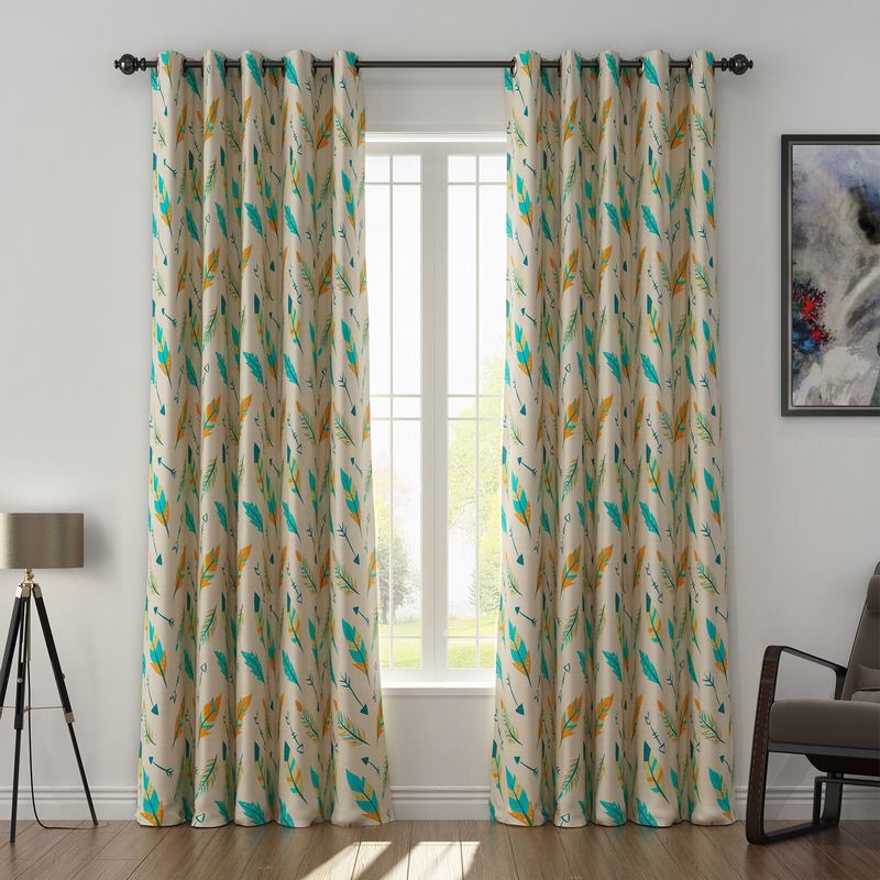 Nature Print Polyester Linen Curtain Drapery with Privacy Blackout Thermal Lining CHRISTIAN