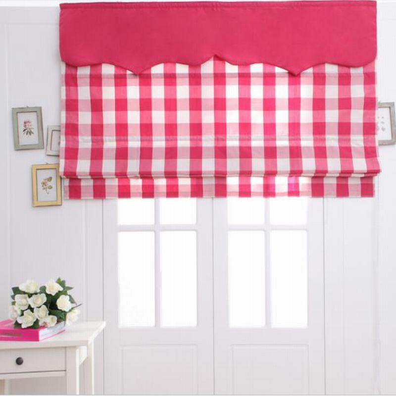 Plaid Print Polyester Cotton Roman Shade In Red