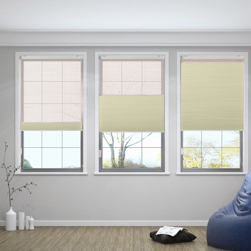 RAMESH Cord Lift Blackout TriShades Day/Night Honeycomb Shade with White Backing Pink Sheer