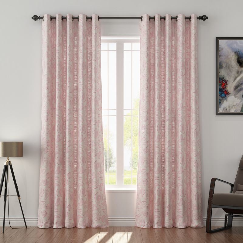 Paisley Print Polyester Linen Curtain Drapery with Privacy Blackout Thermal Lining AUDREY