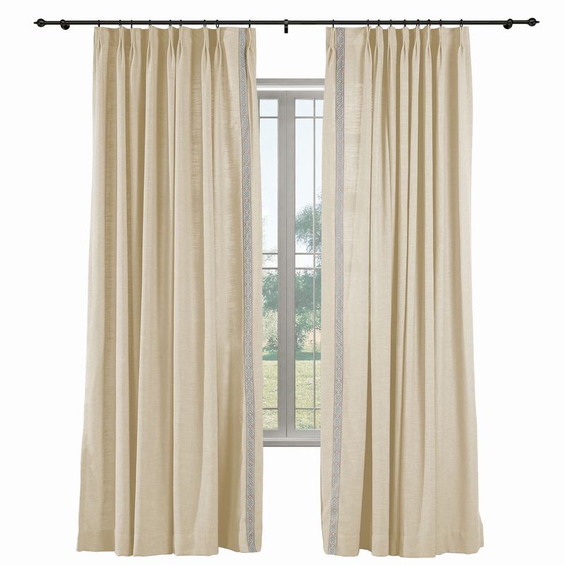 AMARA Polyester Linen Curtain Drapery With Decorative Trim Custom Sold Per Pair