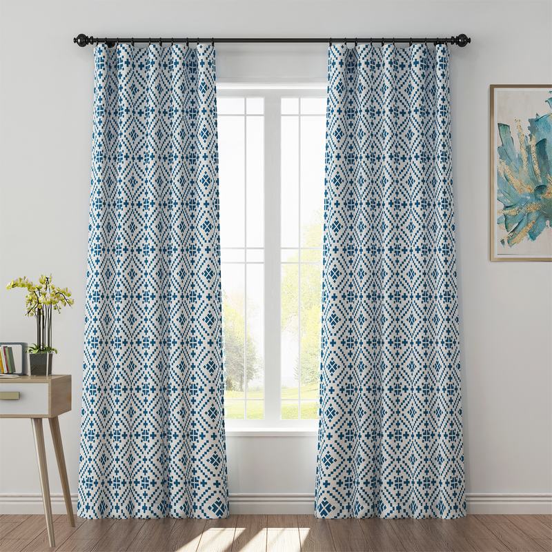 Geometric Print Polyester Linen Curtain Drapery OSCAR