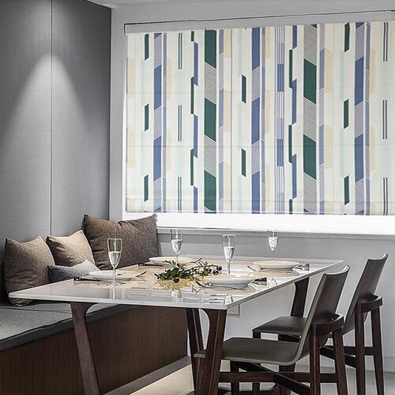 Print Polyester Cotton Roman Shade In Green