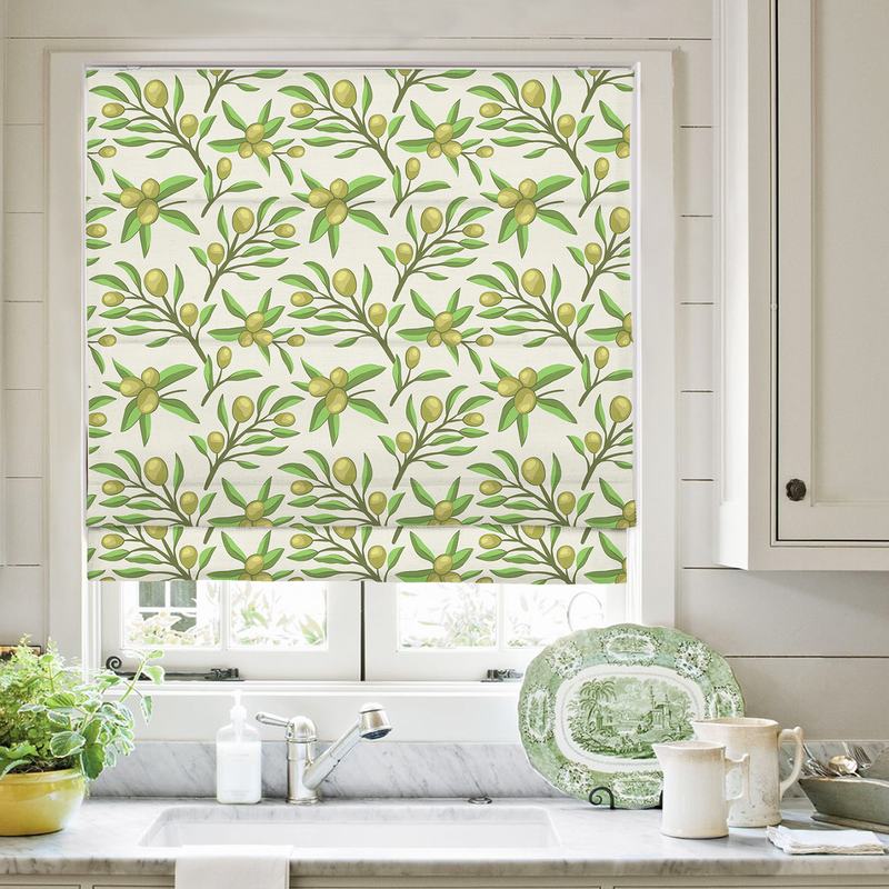 ASHER Nature Print Polyester Linen Room Darkening Roman Shade