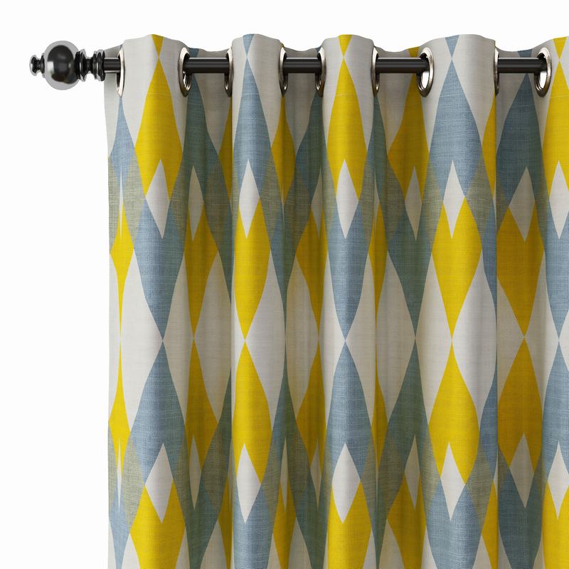 Geometric Print Polyester Linen Curtain Drapery FOX