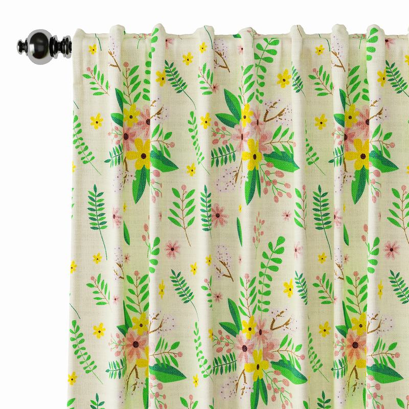 Nature Print Polyester Linen Curtain Drapery WIZARD