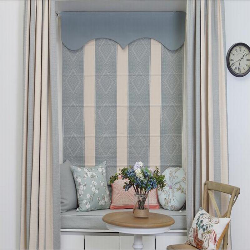 Stripe Cotton Linen Roman Shade In Blue